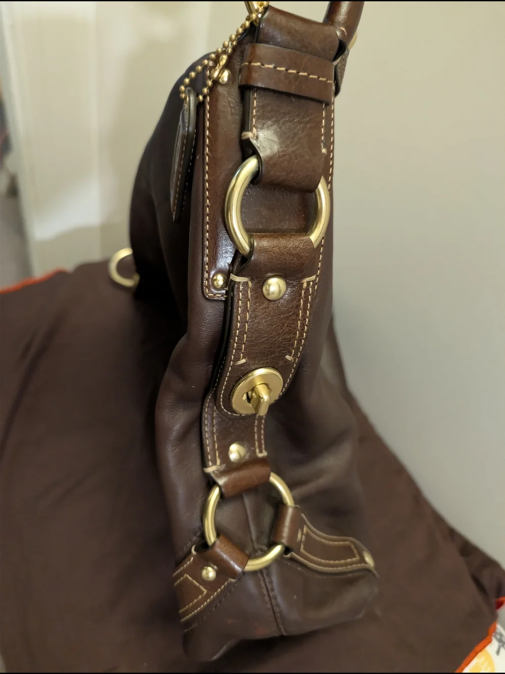Coach Carly Brown Leather Boho Bag!